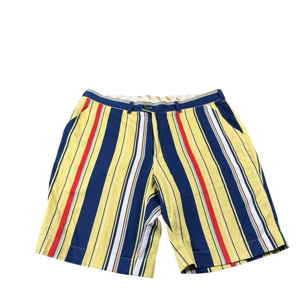Loudmouth Blue Yellow Red Cotton Men's Flat Front Chino Short Size 40